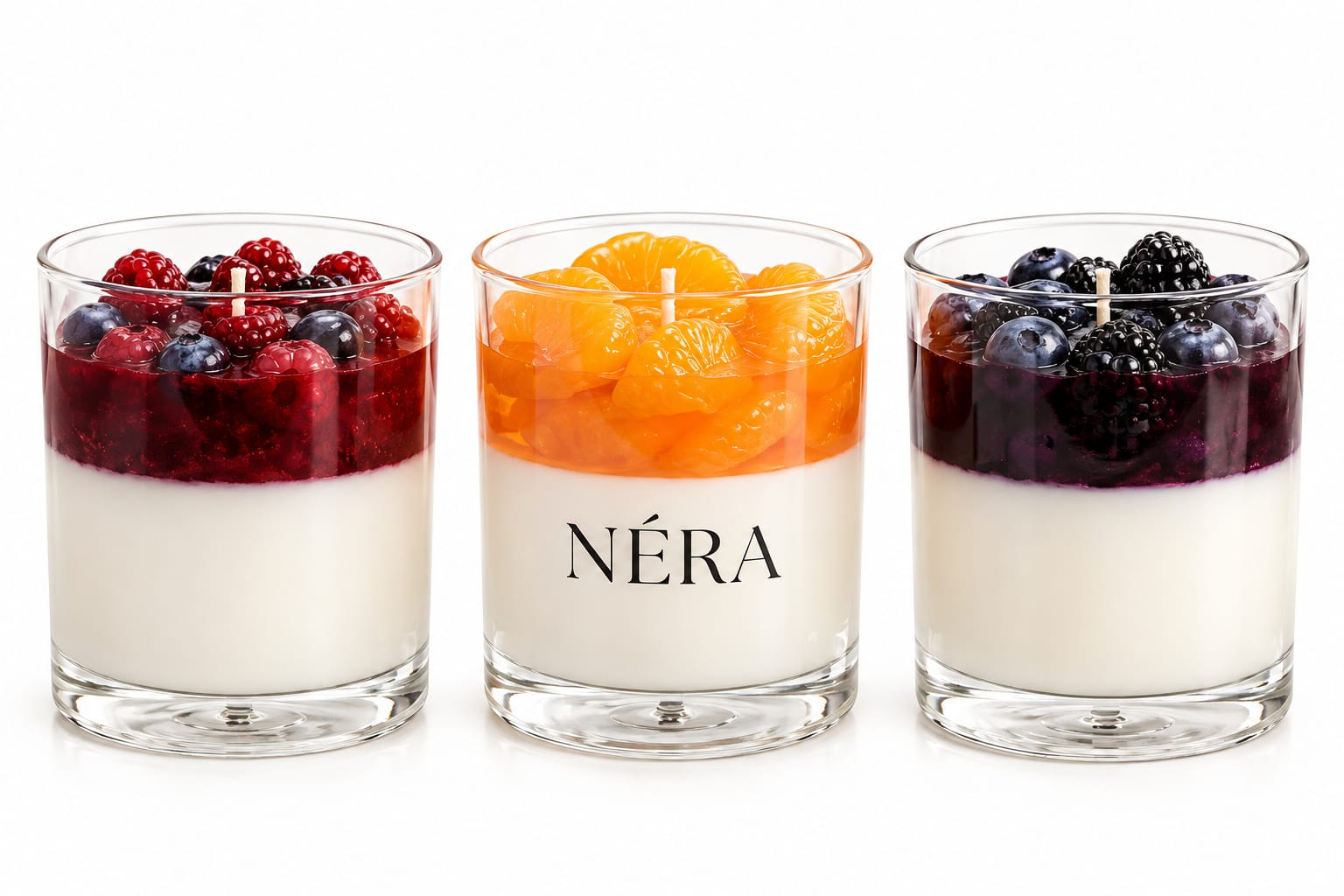 NÉRA Berry Bliss candles with creamy base and berry toppings